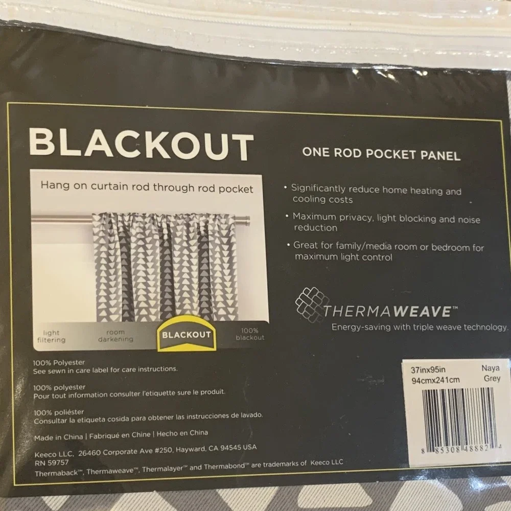 Eclipse Naya Blackout Window Rod Pocket Curtain 37x95 in. Grey One Panel New